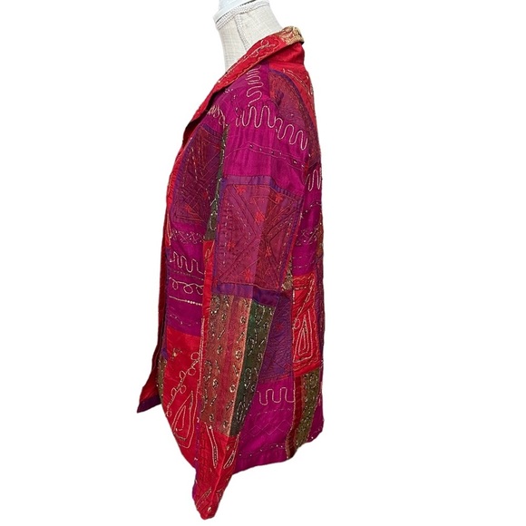 Vintage Chico's Patchwork Embroidered Beaded Embroidery Jacket Size: 1 - Picture 3 of 13